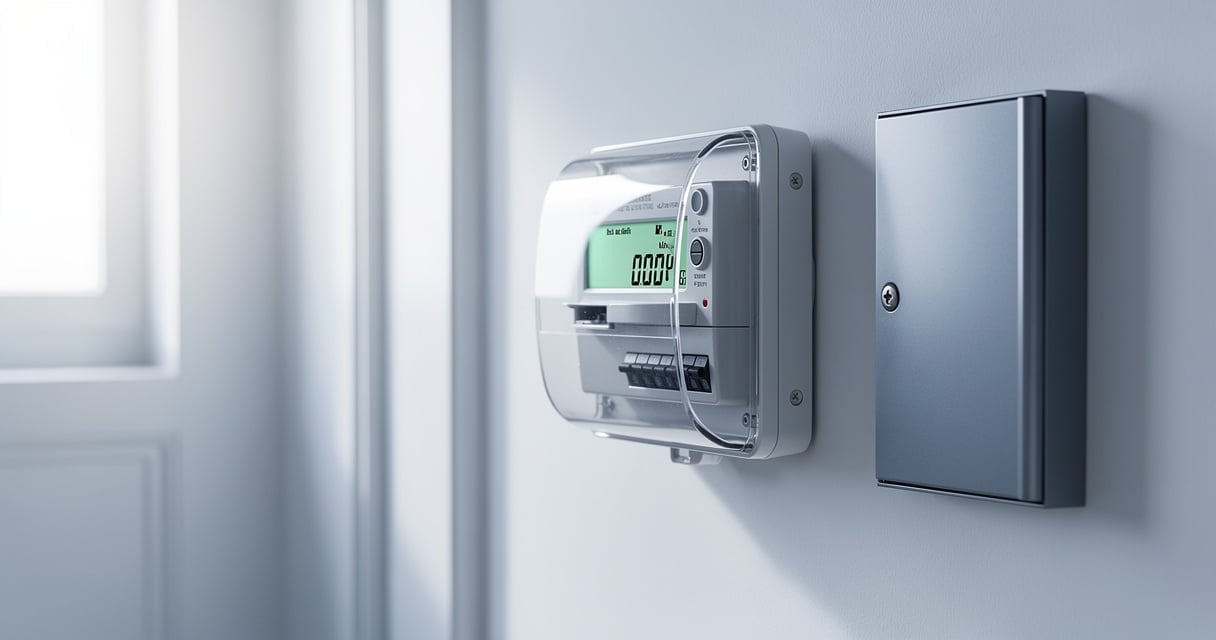 Compteur électrique moderne affichant la consommation en kilowattheures dans une maison