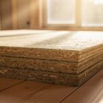 Panneaux de fibre de bois empilés sur un chantier de rénovation